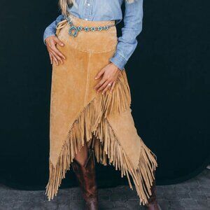 Sao Paulo Skully Western Tan Suede Tassel Skirt 8